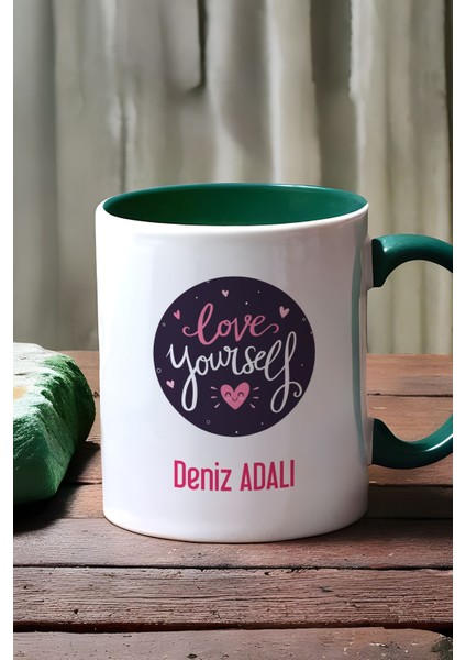 Kişiye Özel Love Your Self Kupa Bardak Yeşil Motto Arkadaşa Hediye fırsatları