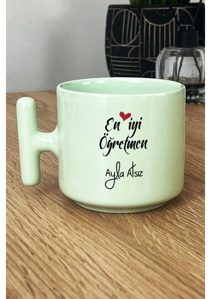 Kişiye Özel En Iyi Öğretmen Pastel T Kulplu Kupa Bardak Yeşil Öğretmenler Günü Hediyesi