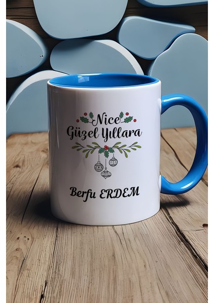 Kişiye Özel Nice Mutlu Yıllara Kupa Bardak Mavi Yılbaşı Hediyesi