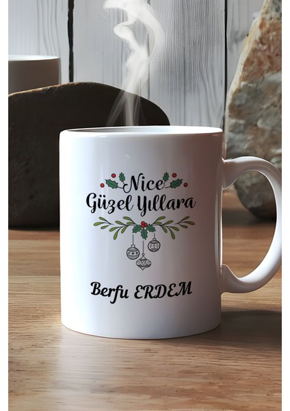 Kişiye Özel Nice Mutlu Yıllara Kupa Bardak Beyaz Yılbaşı Hediyesi