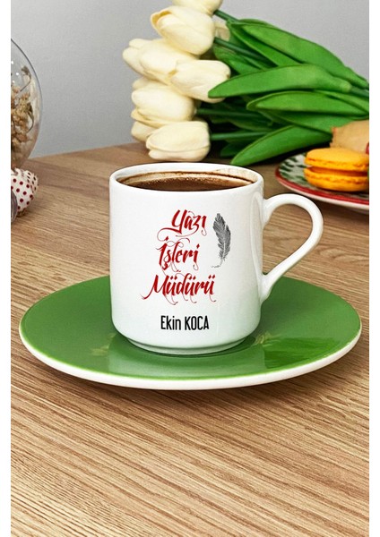 Kişiye Özel Yazı Işleri Müdürü Türk Kahvesi Fincanı Yeşil
