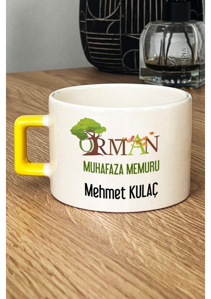Kişiye Özel Orman Muhafaza Memuru Lüks Fincan Sarı