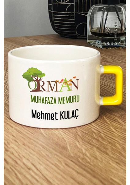 Kişiye Özel Orman Muhafaza Memuru Lüks Fincan Sarı