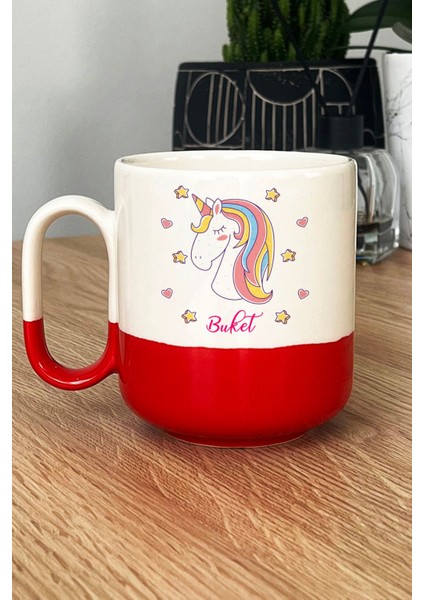 Kişiye Özel Unicorn Pro Kupa Bardak Kırmızı Kız Çocuğa Doğum Günü Hediyesi