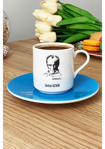 Kişiye Özel Atatürk Silüeti Türk Kahvesi Fincanı Mavi Öğretmenler Günü Hediyesi