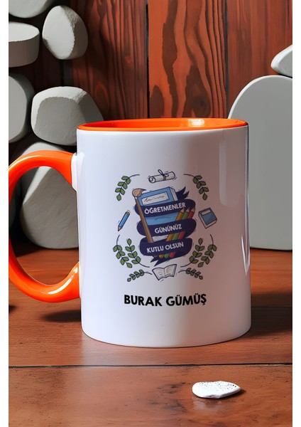 Kişiye Özel Öğretmene Hediye Kupa Bardak Turuncu Öğretmenler Günü Hediyesi indirimleri