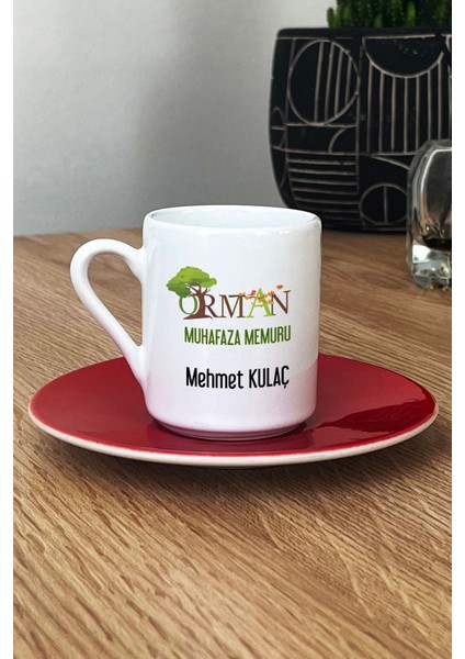Kişiye Özel Orman Muhafaza Memuru Türk Kahvesi Fincanı Kırmızı