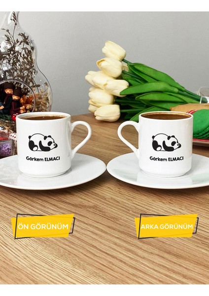 Kişiye Özel Uykucu Panda Türk Kahvesi Fincanı Beyaz Arkadaşa Doğum Günü Hediyesi