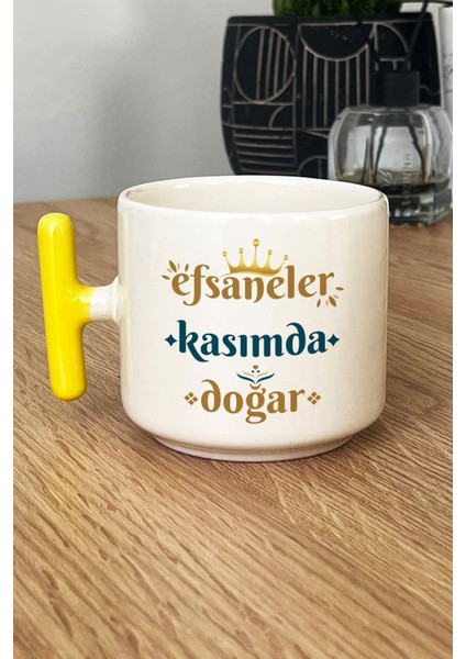 Efsaneler Kasımda Doğar Kupa Bardak T Kulplu Sarı Akrep Burcu Doğum Günü Hediyesi