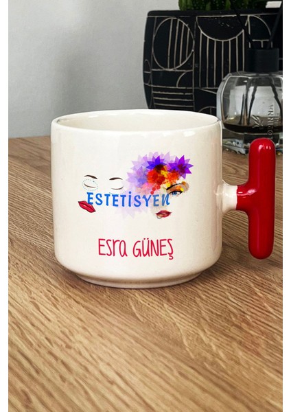 Kişiye Özel Estesiyen Kupa Bardak T Kulplu Kırmızı Isme Özel Tıp Bayramı Hediyeleri fiyatları