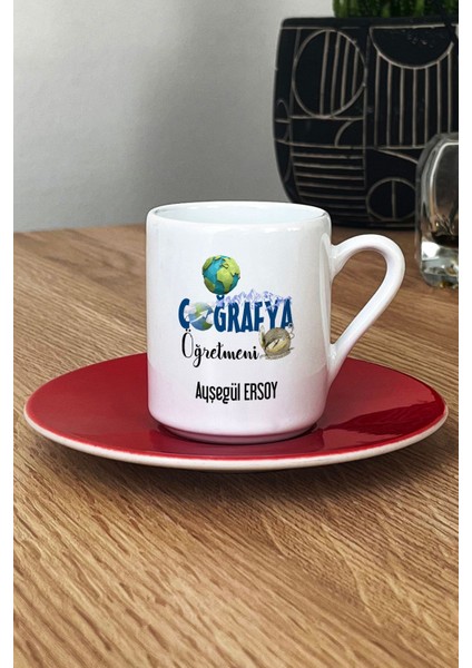 Kişiye Özel Coğrafya Öğretmeni -2- Türk Kahvesi Fincanı Kırmızı Öğretmenler Günü Hediyesi fiyatları
