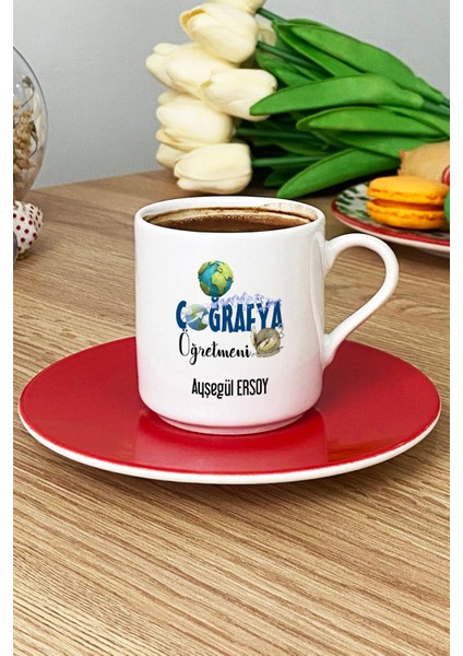 Kişiye Özel Coğrafya Öğretmeni -2- Türk Kahvesi Fincanı Kırmızı Öğretmenler Günü Hediyesi modelleri