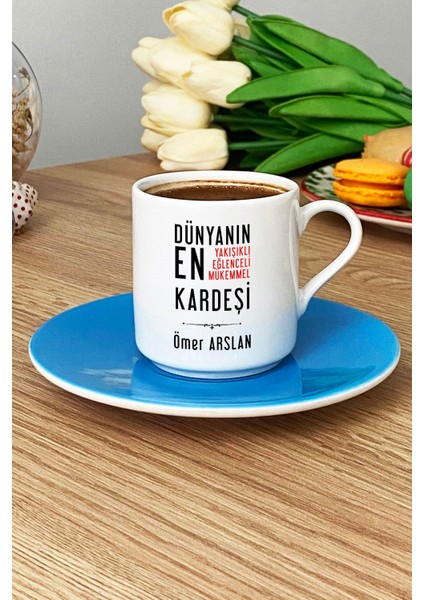 Kişiye Özel Erkek Kardeş Türk Kahvesi Fincanı Mavi Erkek Kardeşe Doğum Günü Hediyesi