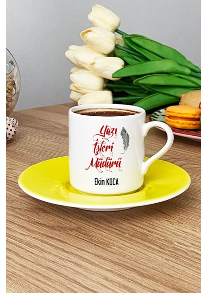 Kişiye Özel Yazı Işleri Müdürü Türk Kahvesi Fincanı Sarı