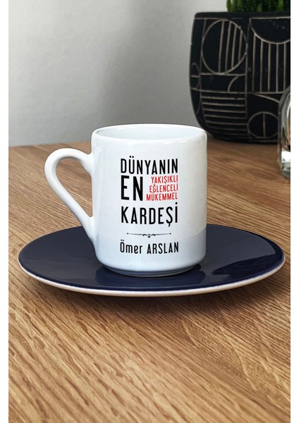 Kişiye Özel Erkek Kardeş Türk Kahvesi Fincanı Lacivert Erkek Kardeşe Doğum Günü Hediyesi