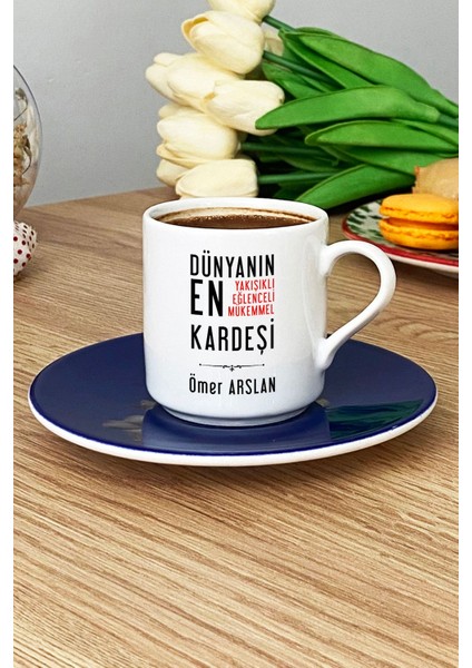 Kişiye Özel Erkek Kardeş Türk Kahvesi Fincanı Lacivert Erkek Kardeşe Doğum Günü Hediyesi modelleri