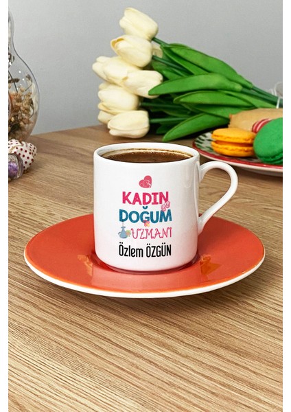 Kişiye Özel Kadın Doğum Uzmanı Türk Kahvesi Fincanı Turuncu Tıp Bayramı Hediyeleri