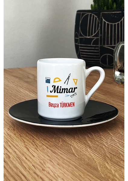 Kişiye Özel Mimar Türk Kahvesi Fincanı Siyah Mimarlar Günü Hediyesi