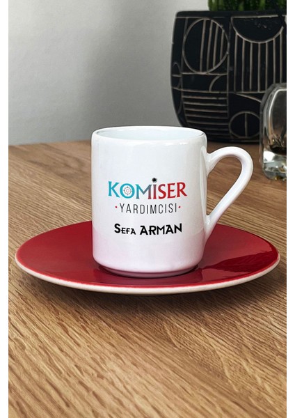 Kişiye Özel Komiser Yardımcısı Türk Kahvesi Fincanı Kırmızı Polisler Günü Hediyesi fiyatları