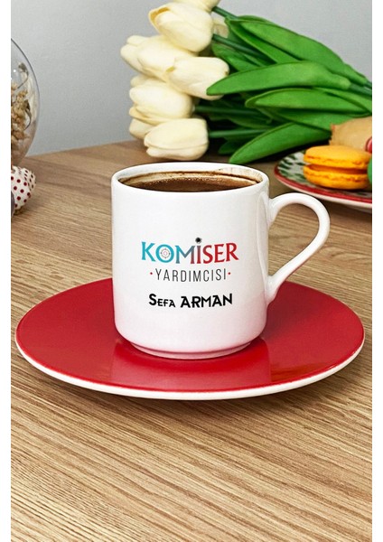 Kişiye Özel Komiser Yardımcısı Türk Kahvesi Fincanı Kırmızı Polisler Günü Hediyesi modelleri