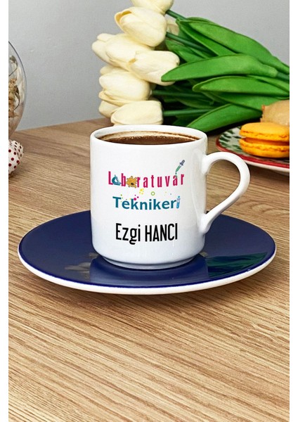 Kişiye Özel Laboratuvar Teknikeri Türk Kahvesi Fincanı Lacivert Tıp Bayramı Hediyeleri modelleri