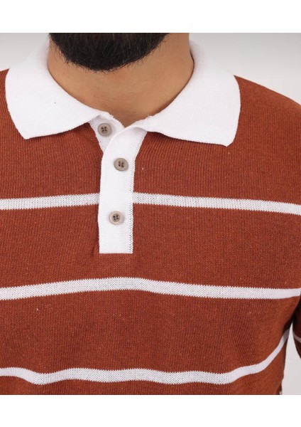 Polo Yaka Düğmeli Çizgili Triko Kazak (Manken: Boy 185 Kilo 83) fiyatları