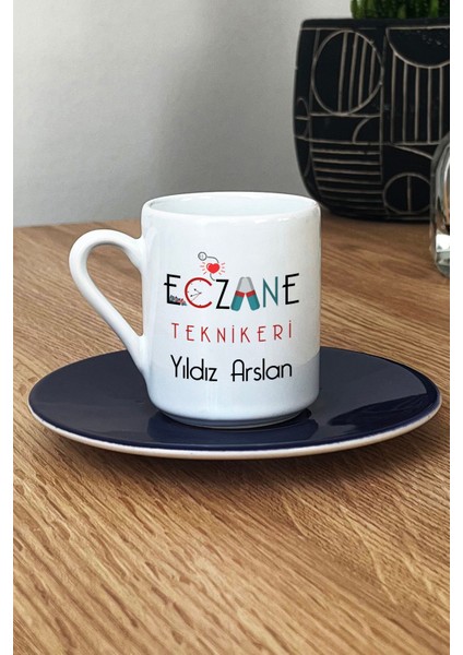 Kişiye Özel Eczane Teknikeri Türk Kahvesi Fincanı Lacivert Tıp Bayramı Hediyeleri