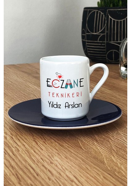 Kişiye Özel Eczane Teknikeri Türk Kahvesi Fincanı Lacivert Tıp Bayramı Hediyeleri fiyatları