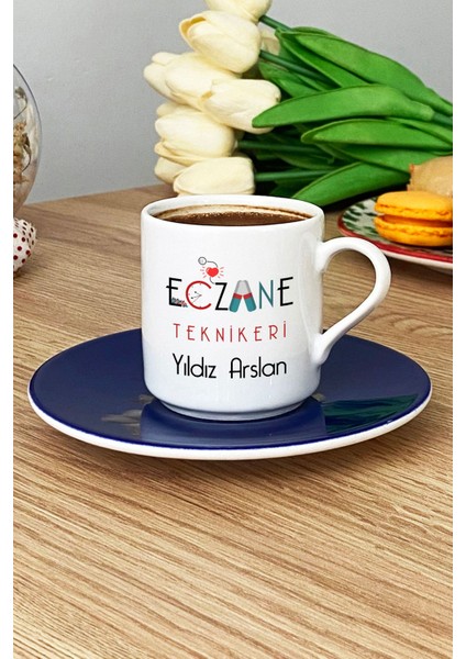 Kişiye Özel Eczane Teknikeri Türk Kahvesi Fincanı Lacivert Tıp Bayramı Hediyeleri modelleri