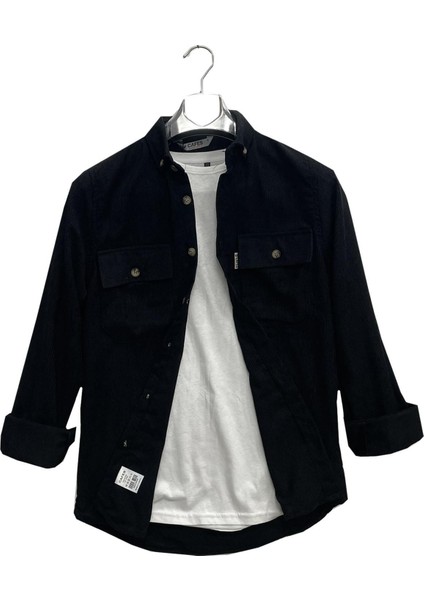 Cafes Uzun Kol Slim Fit Erkek Kadife GÖMLEK-6969