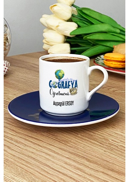Kişiye Özel Coğrafya Öğretmeni -2- Türk Kahvesi Fincanı Lacivert Öğretmenler Günü Hediyesi modelleri