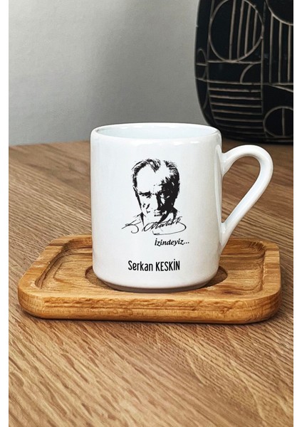 Kişiye Özel Atatürk Silüeti Türk Kahvesi Fincanı Ahşap Altlıklı Öğretmenler Günü Hediyesi