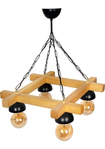 Ahşap Rustik Avize 4'lü