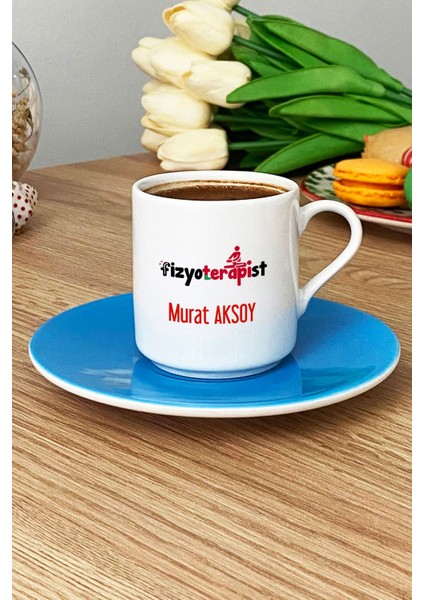 Kişiye Özel Fizyoterapist Türk Kahvesi Fincanı Mavi Isme Özel Tıp Bayramı Hediyeleri