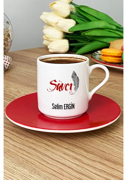 Kişiye Özel Savcı Türk Kahvesi Fincanı Kırmızı modelleri