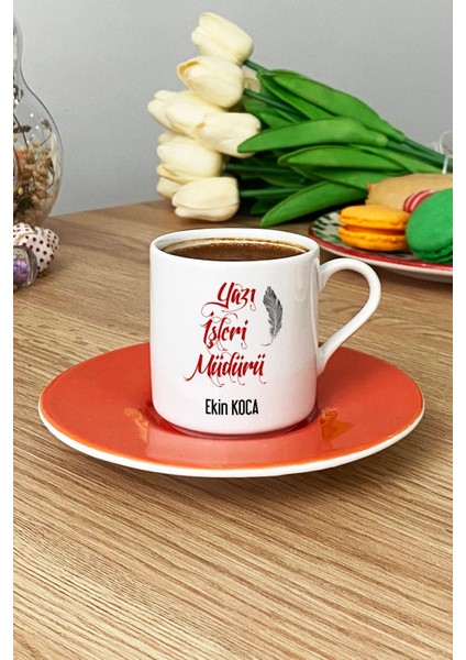 Kişiye Özel Yazı Işleri Müdürü Türk Kahvesi Fincanı Turuncu