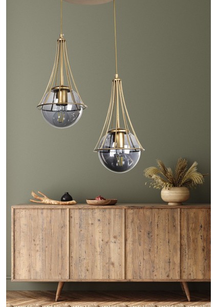 Lapis 2.li Eskitme-Füme Glop Camlı Avize