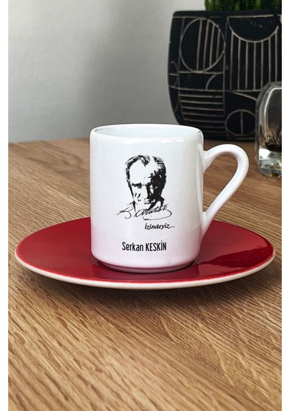 Kişiye Özel Atatürk Silüeti Türk Kahvesi Fincanı Kırmızı Öğretmenler Günü Hediyesi