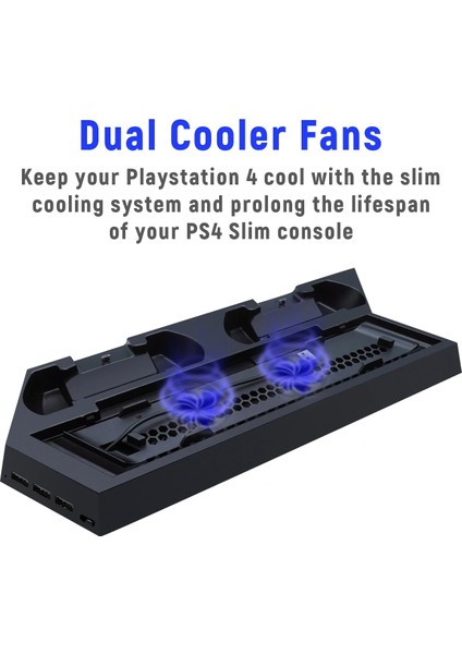 TP4-023B Ps4 Slim Pro Için Ek USB Bağlantı Fanlı Noktalı Dikey Şarj Standı