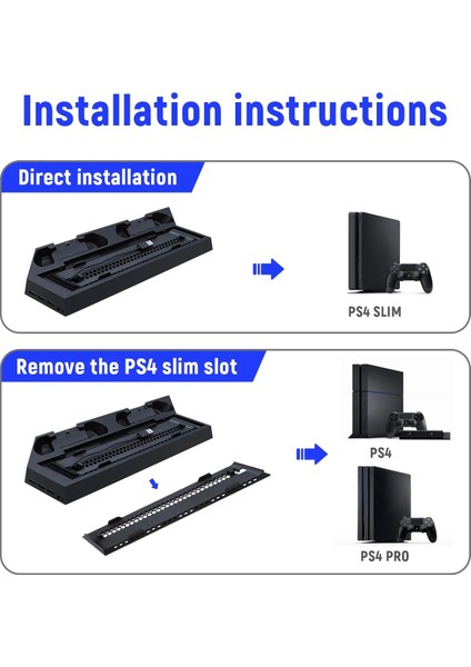 TP4-023B Ps4 Slim Pro Için Ek USB Bağlantı Fanlı Noktalı Dikey Şarj Standı