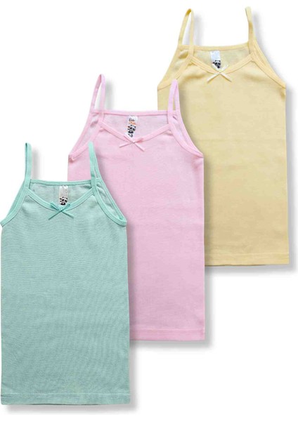 %100 Pamuklu Kız Çocuk İnce Askı Atlet Fanila Slip Külot Iç Çamaşır 3lü Set