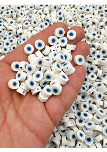 10MM Beyaz, Mavi, Lacivert, Pembe, Mor Nazar Figür Fimo Boncuk Takı YAPIMI(100 Adet)