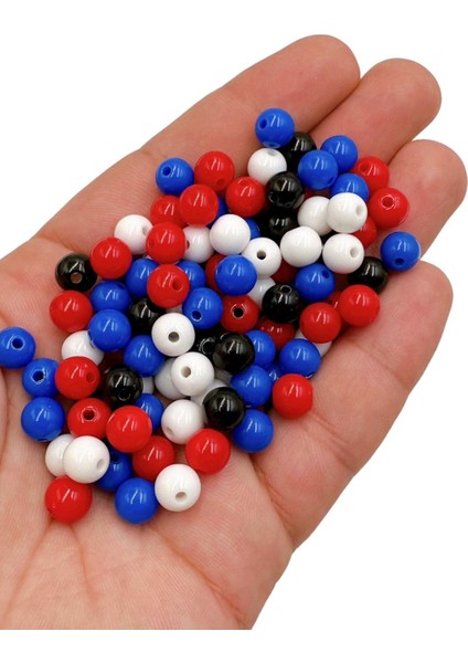 8 mm Plastik Karışık 4 Renk Delikli Boncuk Takı Yapımı Bead (50 Gram)