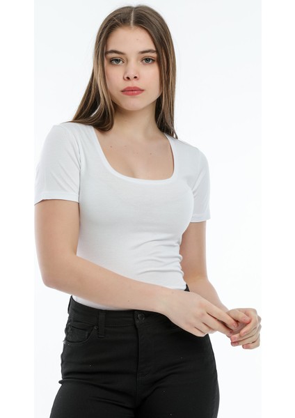 U Yaka Kısa Kol Body