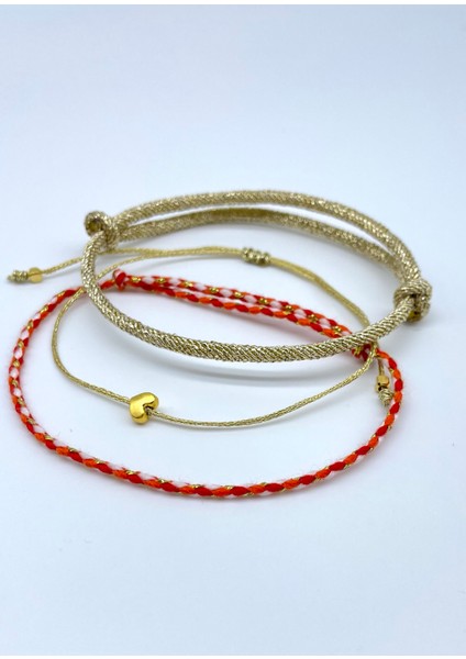 3'lü Yılbaşı Hediyelik Minimal Gold Objeli Ip Bileklik Seti