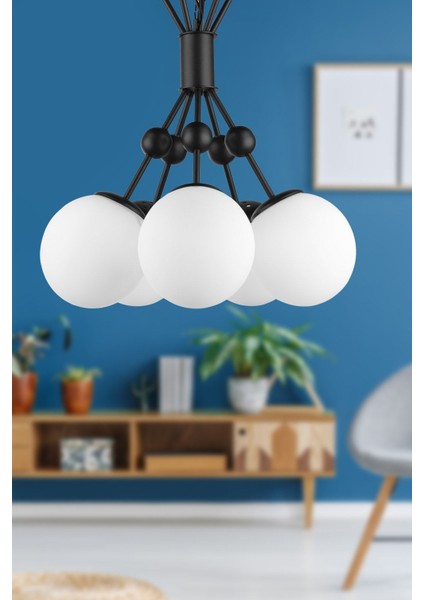 Delf 5.li Avize Siyah Beyaz Cam