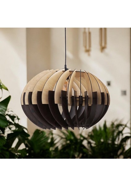 Circle Küre Doğal Ahşap Mdf 3D Lazer Kesim Rustik Salon Avize Modern Salon Ofis Restaurat Aydınlatma