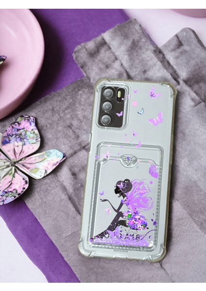 Oppo A16 Kılıf Kartlıklı Renk Baskılı Köşe Koruma Şeffaf G-Kart Kılıf