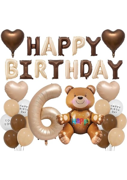 Yaş Folyolu Retro Ayıcık Kahverengi Folyolu Balon Happy Birthday Afiş Dekorasyon Doğum Günü Parti Seti Süsü