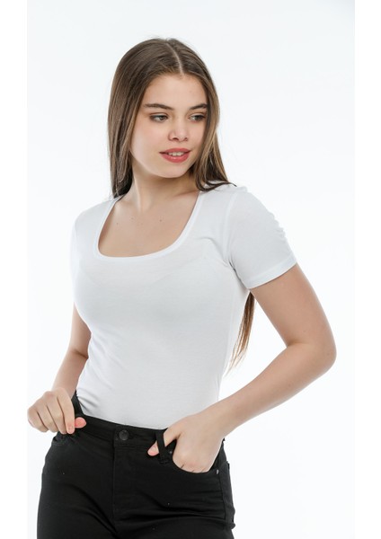 U Yaka Kısa Kol Body